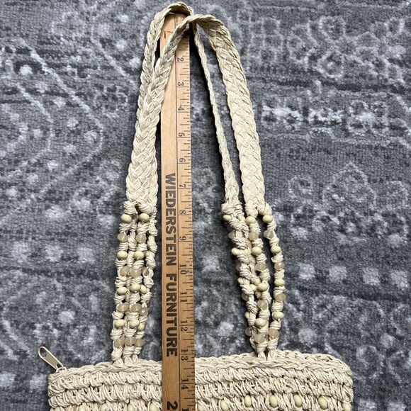 Cappelli Straworld Straw Purse Shoulder Bag Two Strap Beading Throughout Zip - Picture 9 of 9